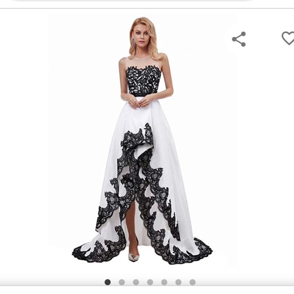 NWT Oyisha Gown high low, white with black lace,  Size 10
